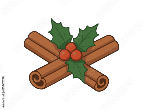 cinnamon sticks holiday flat vector illustration style isolated on white background
