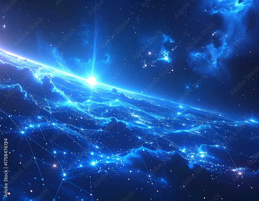 Fototapeta premium A vibrant blue celestial body with light flares