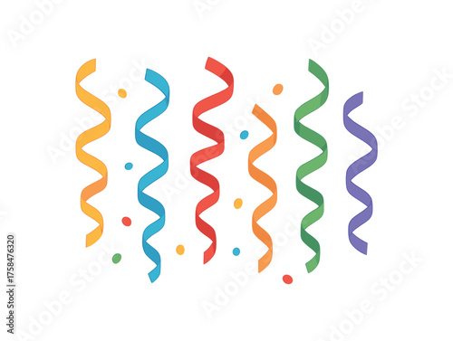 ribbon streamers birthday flat vector illustration style isolated on white background