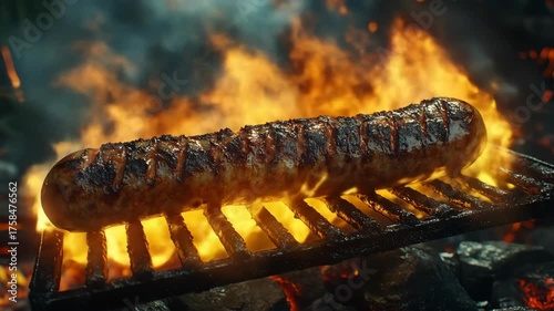 Grilled sausage over fire