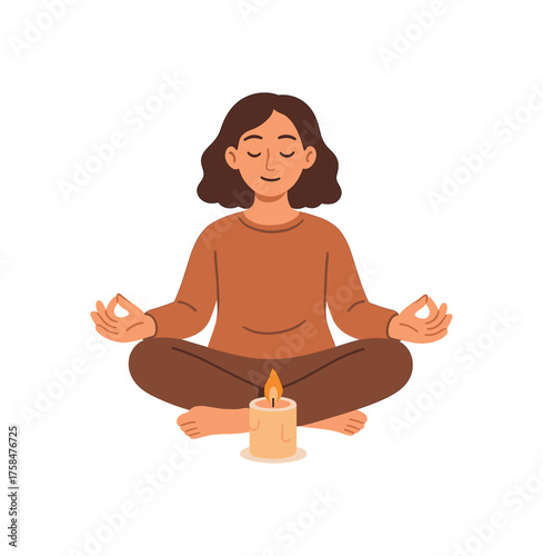 cozy candlelight mindfulness flat vector illustration style isolated on white background