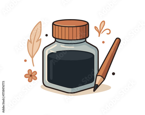 ink bottle creative hobby flat vector illustration style isolated on white background