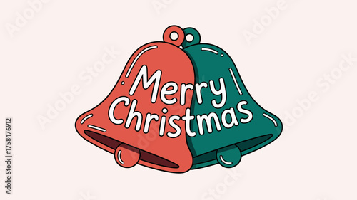 Two festive christmas bells with merry christmas text