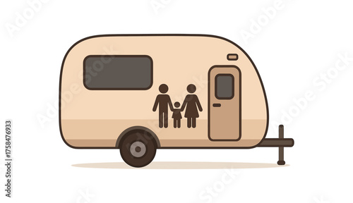 caravan with family symbol flat vector illustration style isolated on white background