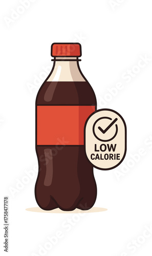 soda bottle with low calorie icon flat vector illustration style isolated on white background