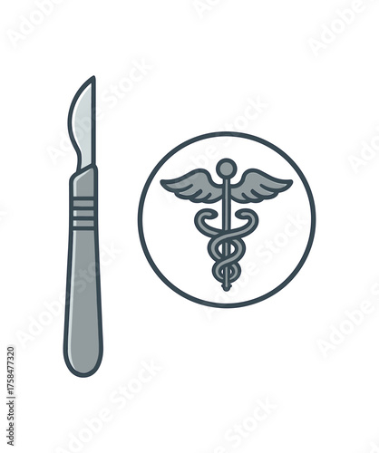 scalpel with surgery symbol flat vector illustration style isolated on white background