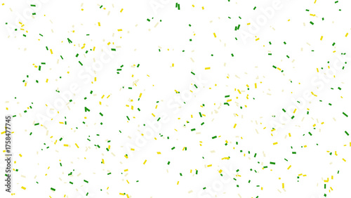 Celebration Background with Green, Yellow, and White Confetti Falling Down