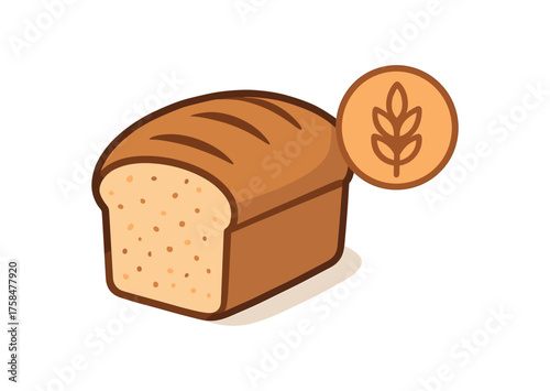 bread loaf with whole grain icon flat vector illustration style isolated on white background