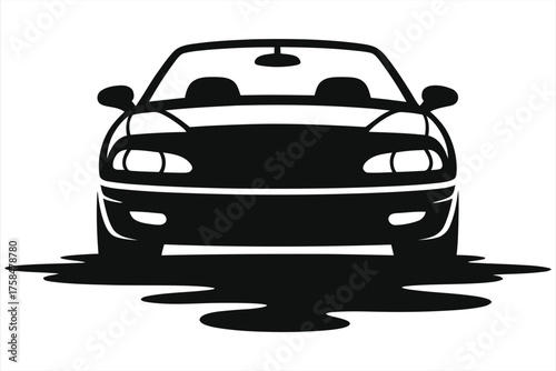 Car Oil Leak Silhouette Icon – Black White Auto Oil Puddle Symbol, Vehicle Engine Oil Leak Warning, Automotive Maintenance Repair Vector Graphic, Car Fluid Leak Service Sign, Auto Mechanic Problem 