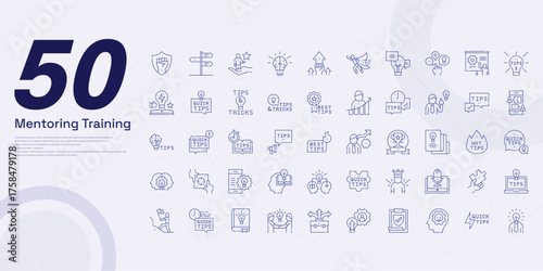 Mentoring Training stroke icon. Mentoring Training line icon set. editable stroke icon pack. mentor,coach,guide,teach,support, Line, Thin, Linear Style Icon Bundle. Fully Customizable.
