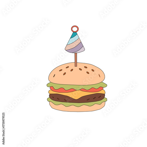 doodle burger pattern background. doodle fast food burger seamless pattern background. seamless pattern of hamburger in doodle style. Seamless Pattern of a Cheese Burger or Hamburger.Burger with stick