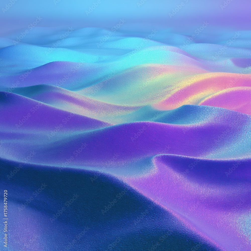 Fototapeta premium Abstract undulating terrain in vibrant blue purple and pink hues iridescent