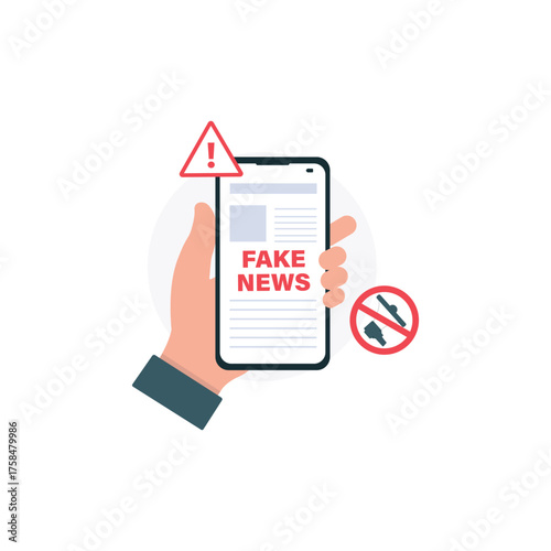 Fake News on Mobile Phone Vector Illustration. Misinformation and Online Deception Concept Design
