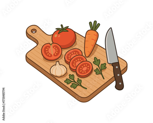 cutting board home cooking flat vector illustration style isolated on white background