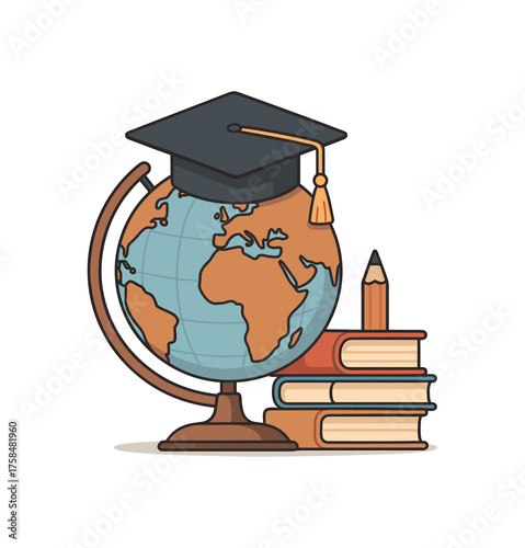 globe education flat vector illustration style isolated on white background