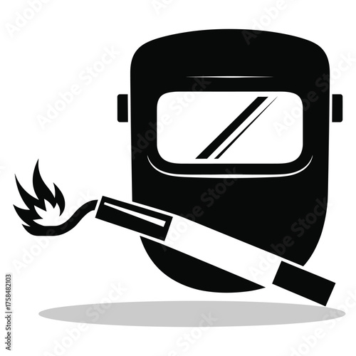 Welding mask and torch minimalist vector icon scalable illustration for eps design silhouette vector illustration white background