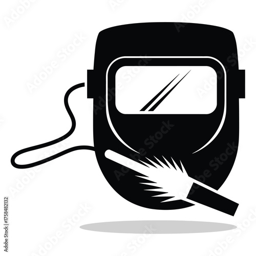 Minimalist welder mask and sparking welding torch icon vector illustration scalable eps graphic silhouette vector illustration white background