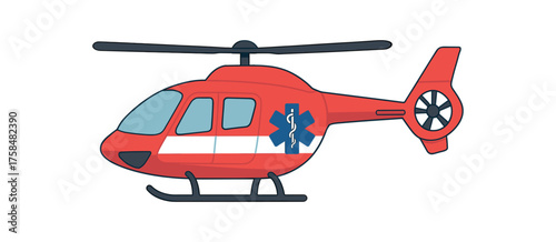 ambulance helicopter with rescue symbol flat vector illustration style isolated on white background