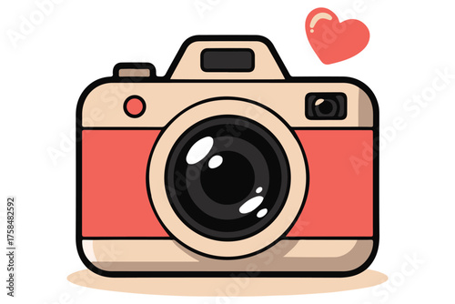 Colorful camera silhouette icon with heart detail, flat minimal photography design on white background
