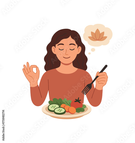 mindful eating mindfulness flat vector illustration style isolated on white background