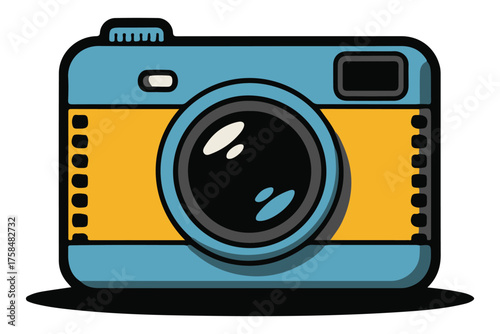 Colorful camera silhouette icon with heart detail, flat minimal photography design on white background
