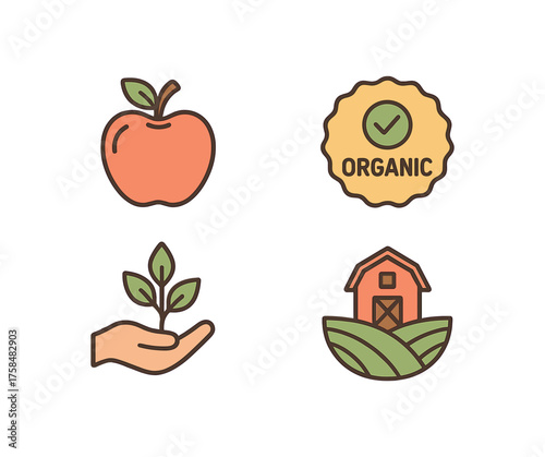 outline colorful icon 4 isolated on transparent background flat vector illustration style organic food theme including organic organic certification label natural ingredients symbol and