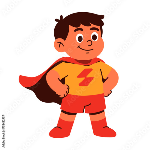 Confident Superhero Boy Standing with Smile