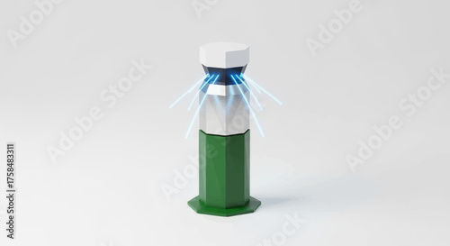 Stylized green and white geometric illustration of a simple, modern air freshener or diffuser device
