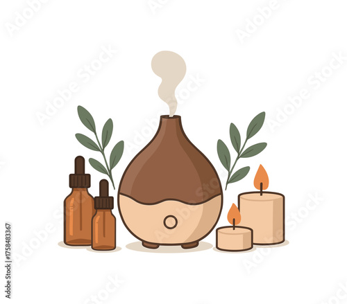 aromatherapy diffuser self care flat vector illustration style isolated on white background