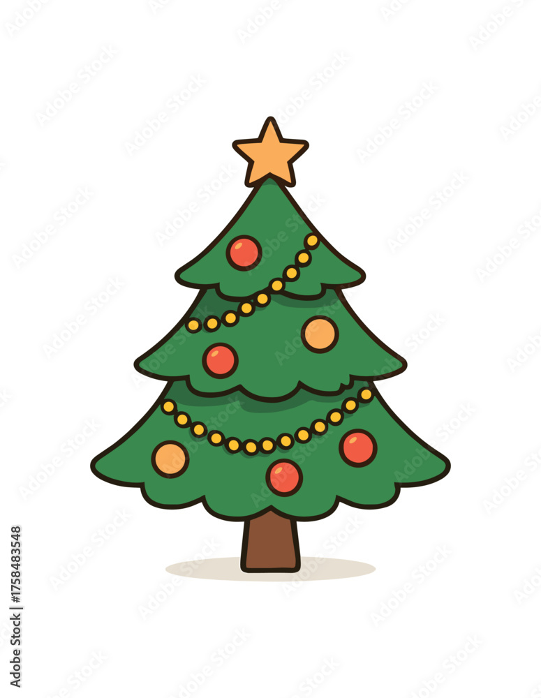 Fototapeta premium christmas tree holiday flat vector illustration style isolated on white background