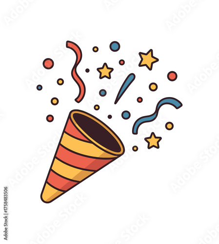 party confetti popper birthday flat vector illustration style isolated on white background
