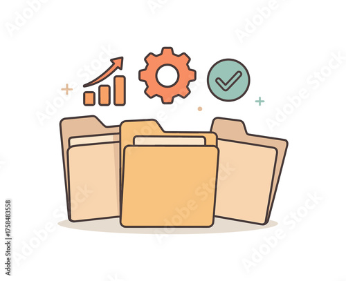 file folders productivity flat vector illustration style isolated on white background