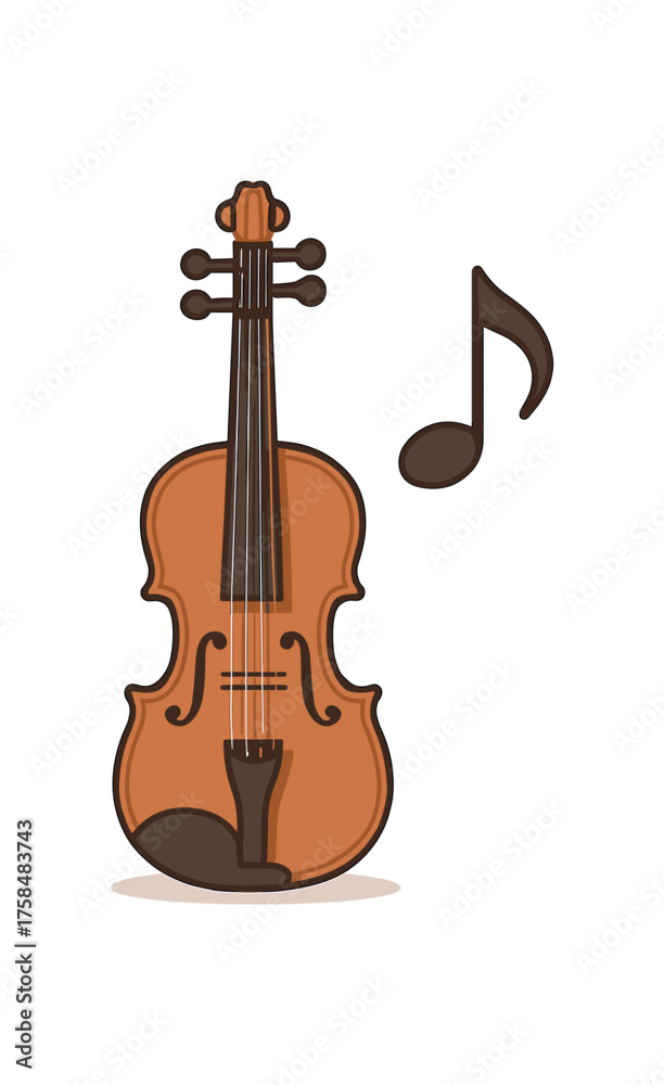 Fototapeta premium violin with music note symbol flat vector illustration style isolated on white background