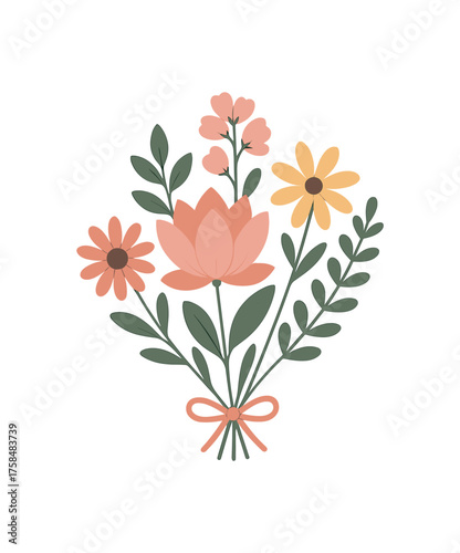 flower bouquet mindfulness flat vector illustration style isolated on white background
