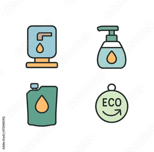 outline colorful icon 4 isolated on transparent background flat vector illustration style refillable theme including refill station refillable soap bottle refill pouch and eco refill label