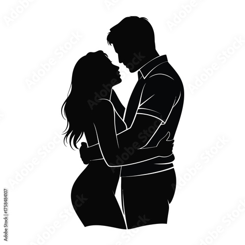 Elegant vector silhouette illustration of a couple embracing intimately scalable eps graphic silhouette vector illustration white background