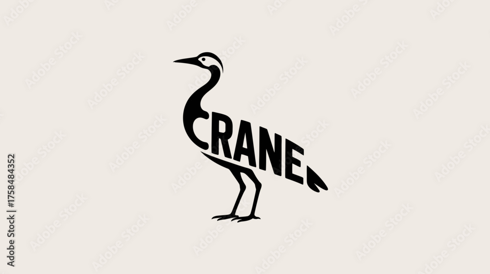 Fototapeta premium Creative crane bird silhouette formed by the word crane