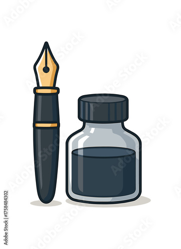 pen and ink bottle education flat vector illustration style isolated on white background