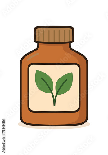 herbal medicine bottle with leaf symbol flat vector illustration style isolated on white background