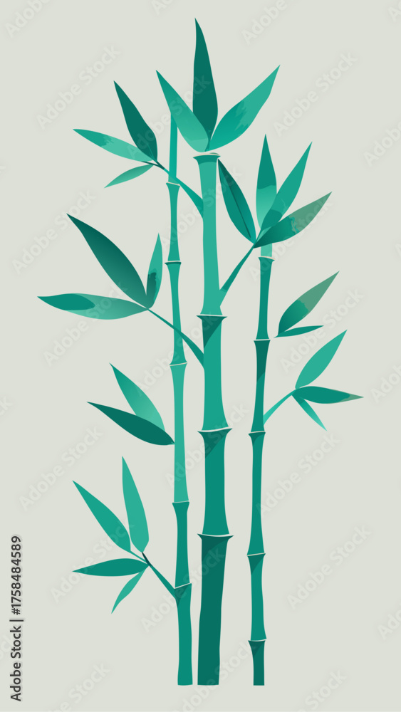 Obraz premium Illustration of three bamboo stalks with green leaves