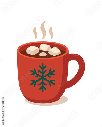 hot cocoa mug holiday flat vector illustration style isolated on white background