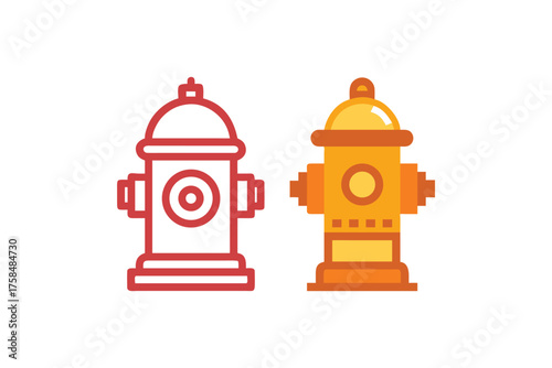 Two fire hydrant icons displayed in contrasting red and yellow hues