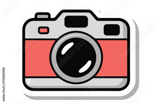 Colorful camera silhouette icon with heart detail, flat minimal photography design on white background
