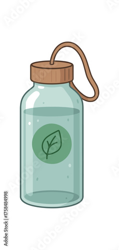 glass water bottle eco lifestyle flat vector illustration style isolated on white background