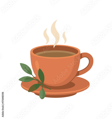 cup of herbal tea mindfulness flat vector illustration style isolated on white background