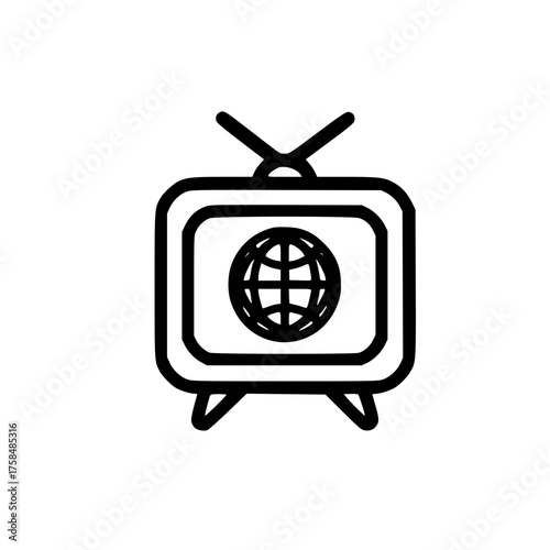 Classic television screen showing globe icon for worldwide media and global news concept
