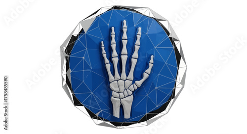 Artistic Hand Anatomy Illustration 3D Rendered Skeletal Hand in a Geometric Frame