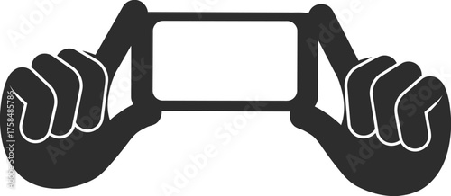 Two hands holding a smartphone or tablet horizontal view vector illustration silhouette vector illustration white background