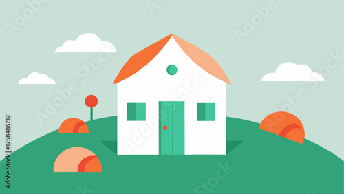 Illustration of a house on a hill with some clouds