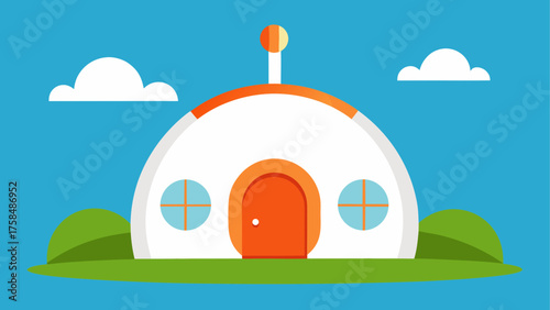 Illustration of a dome house with sky and clouds